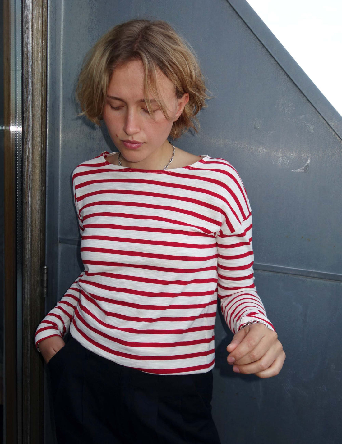 Dorrie long sleeve t-shirt red/cream stripe