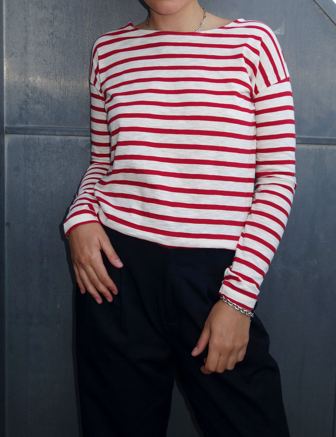 Dorrie long sleeve t-shirt red/cream stripe