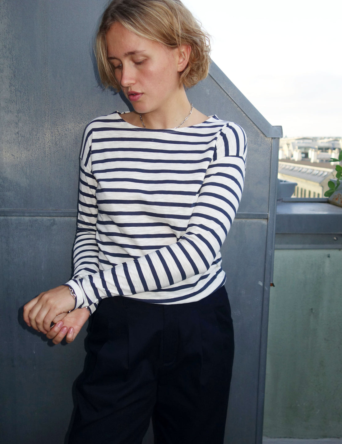 Dorrie long sleeve t-shirt navy/cream stripe