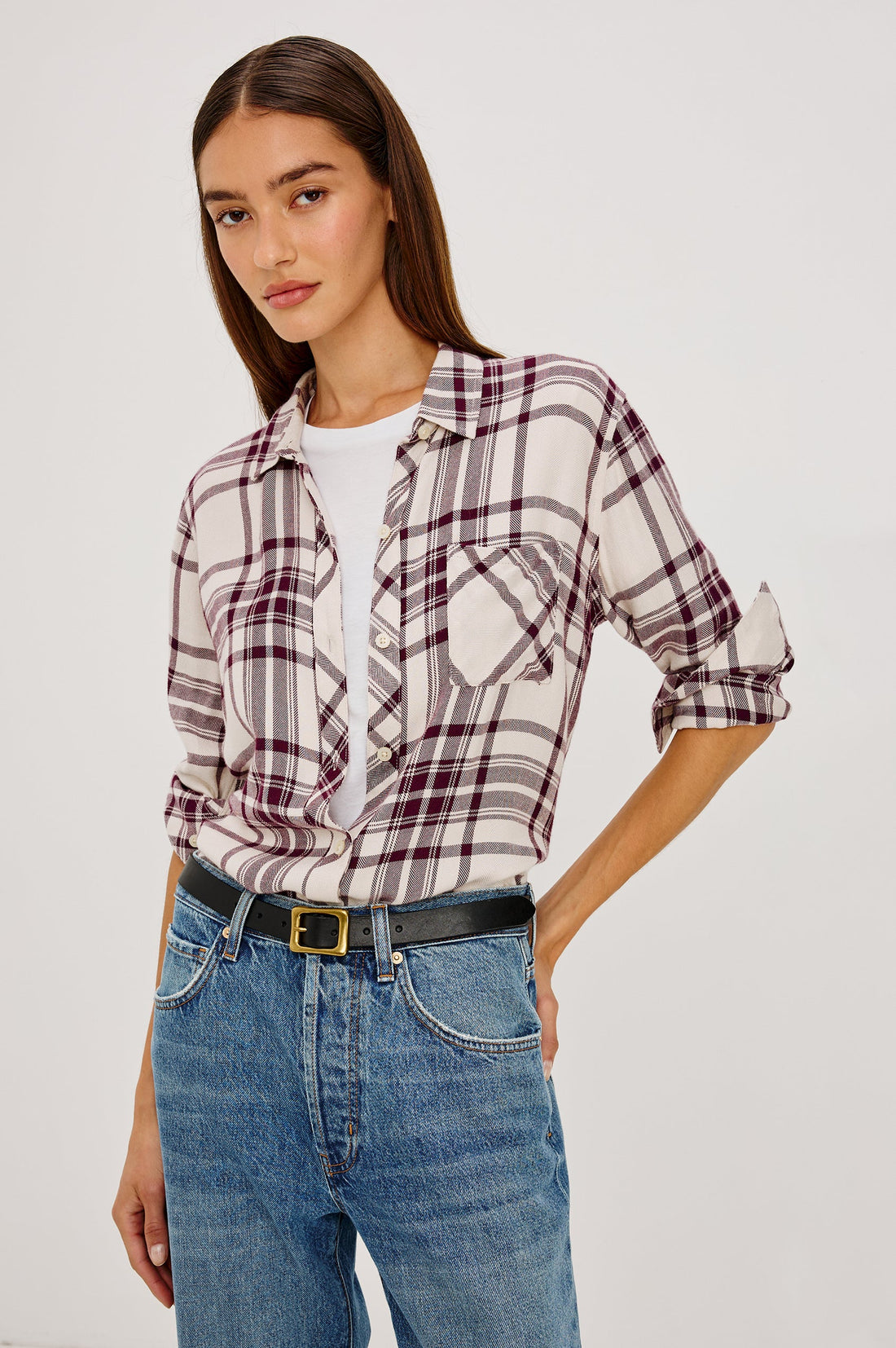 Hunter shirt ivory maroon