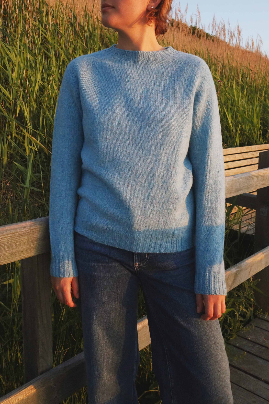 Lambswool basic crew-neck loch blue