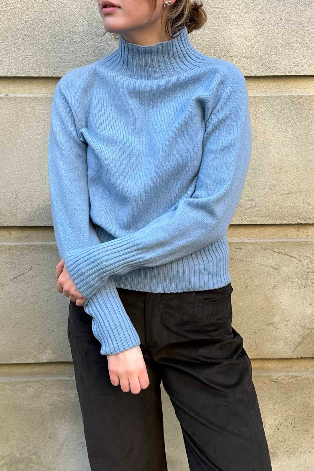Superfine lambswool turtle neck light blue