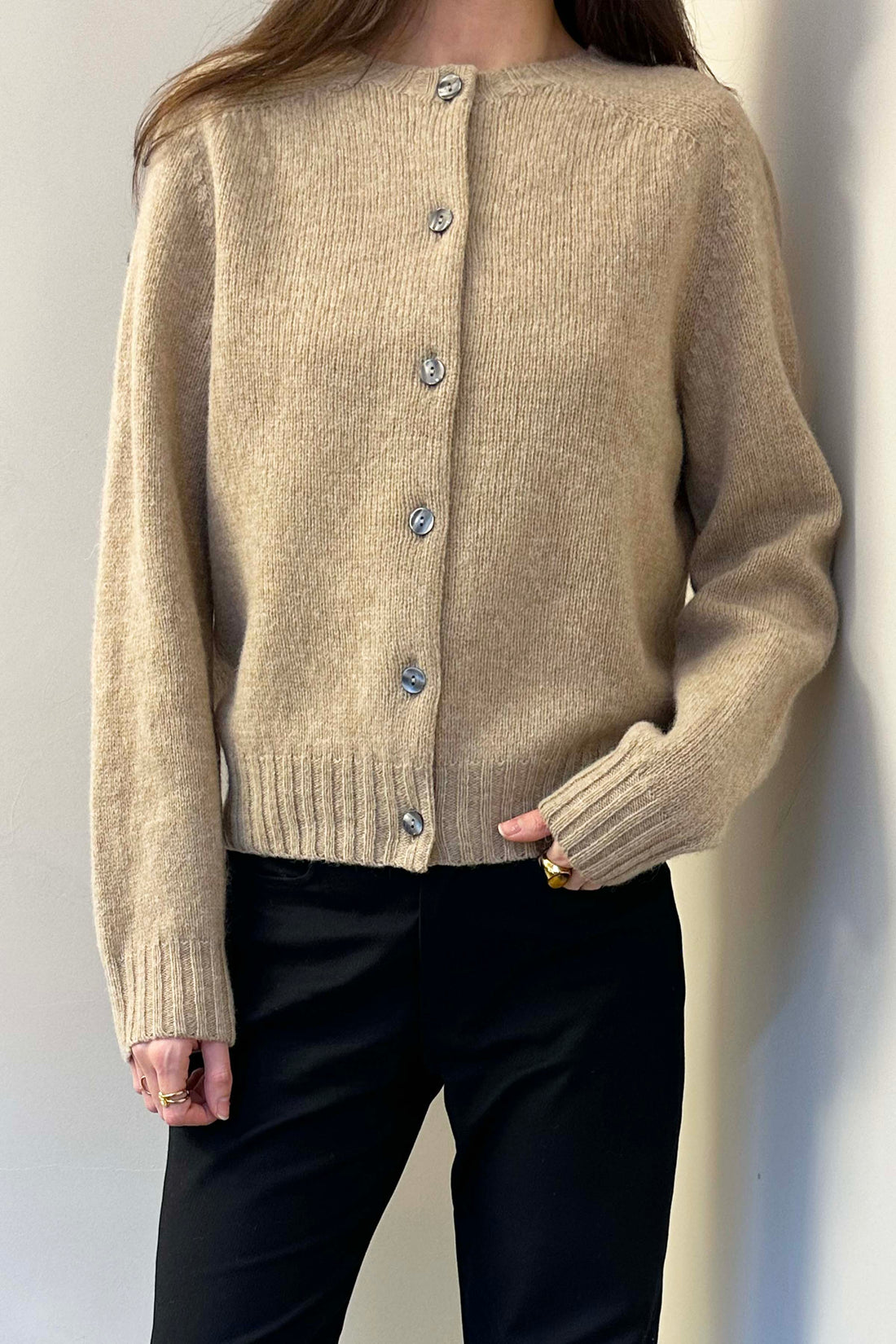 Lambswool crew-neck cardigan light beige