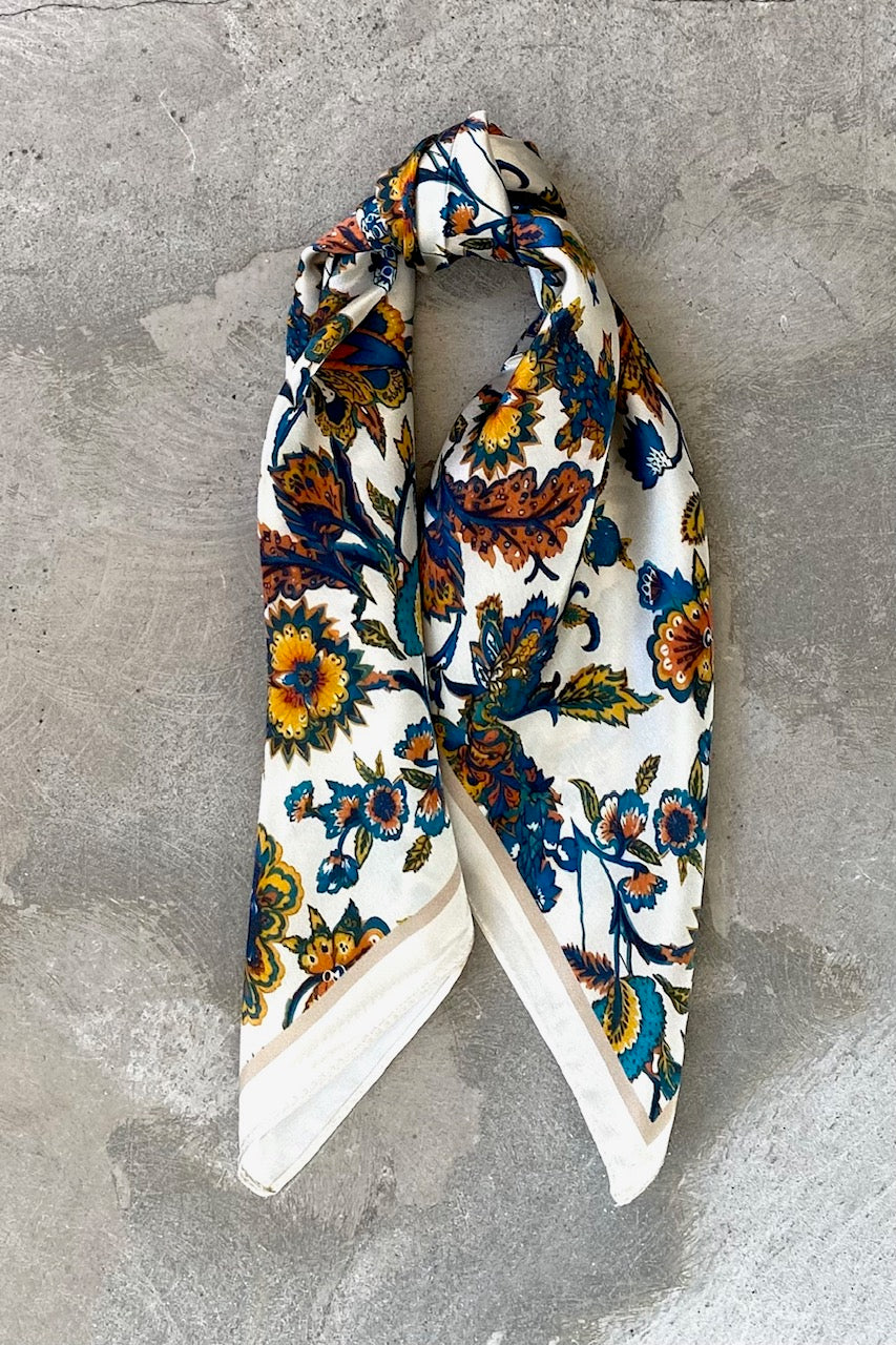 Silk scarf beige multi flower