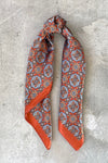 Silk scarf light blue/brown flower