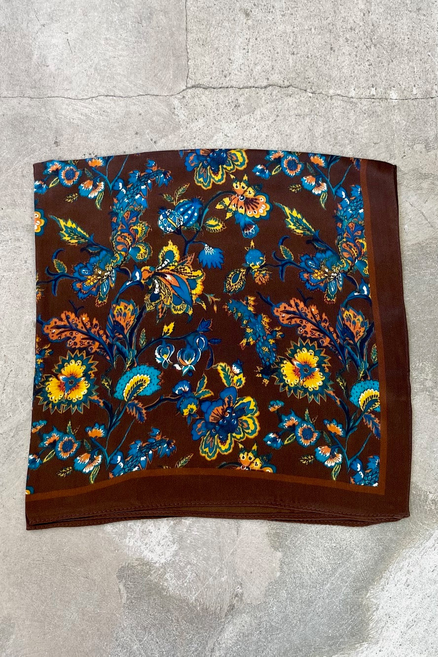Silk scarf dark brown multi flower