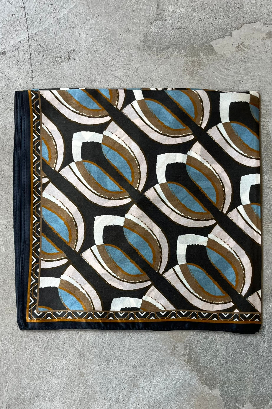 Silk scarf dark brown/blue/rose graphic tulip