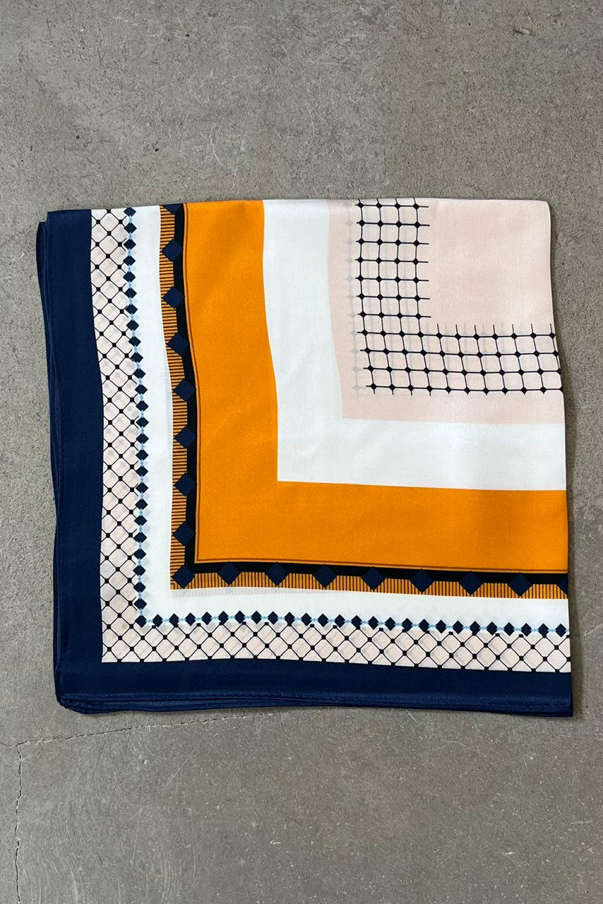 Silk scarf orange/navy/nude/off white graphic
