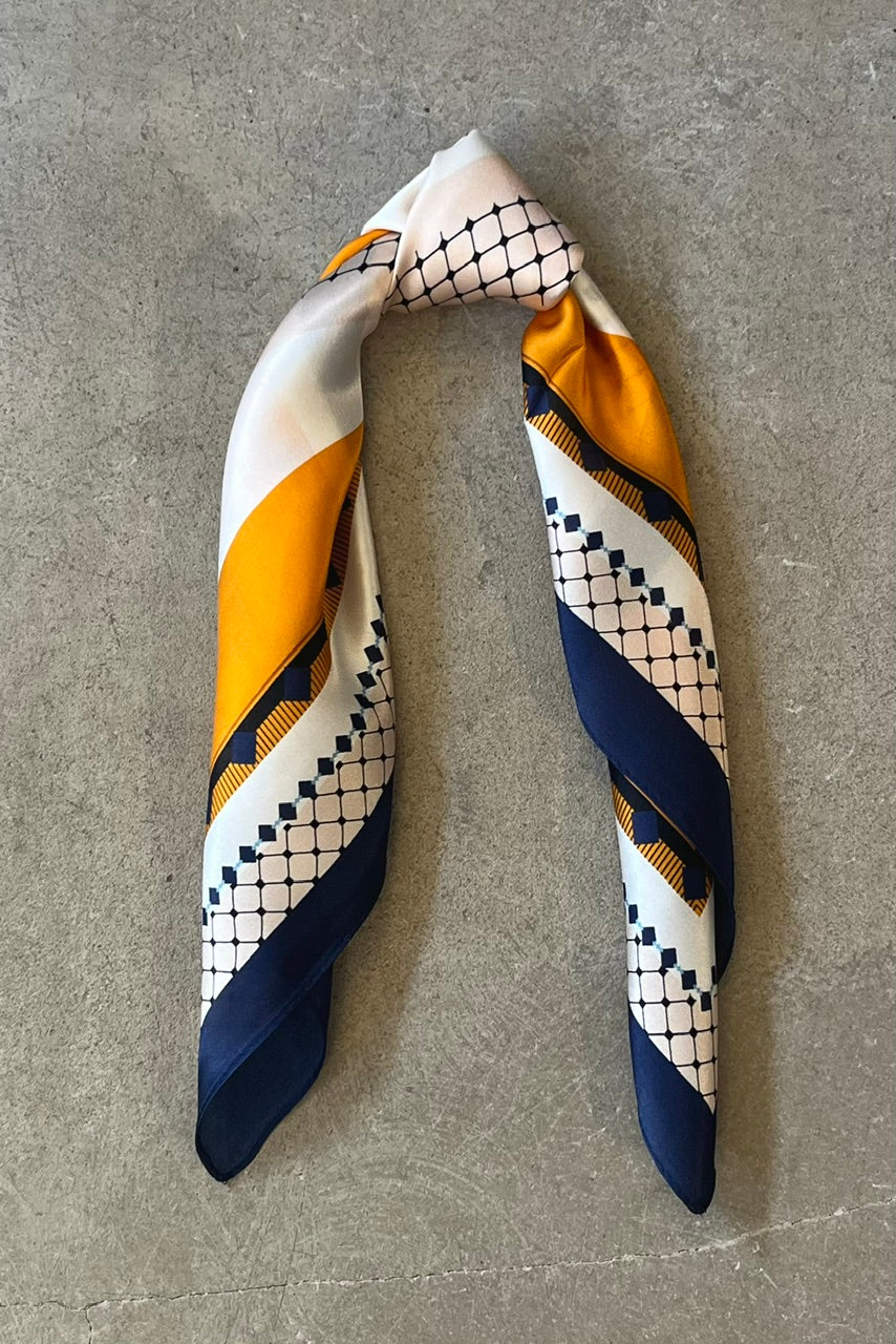 Silk scarf orange/navy/nude/off white graphic