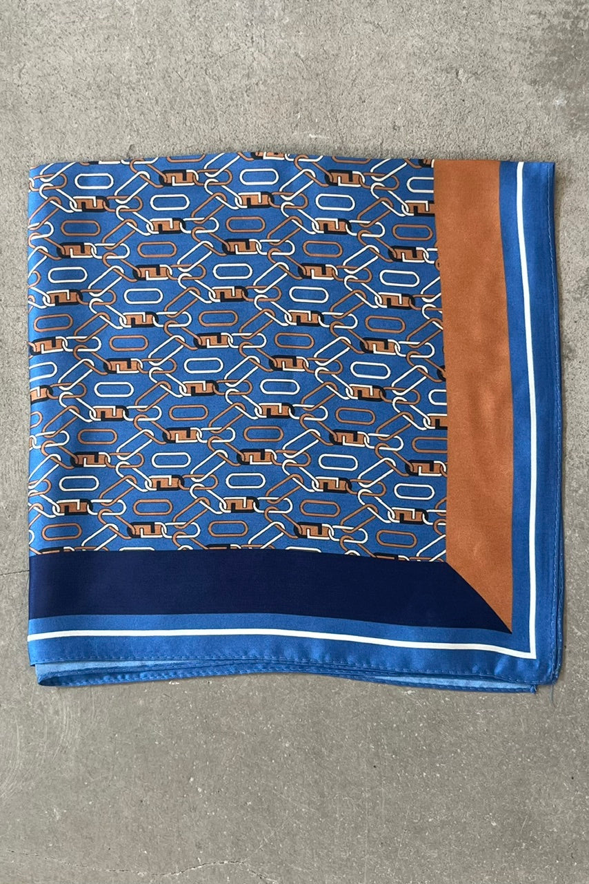 Silk scarf blue/golden brown chain