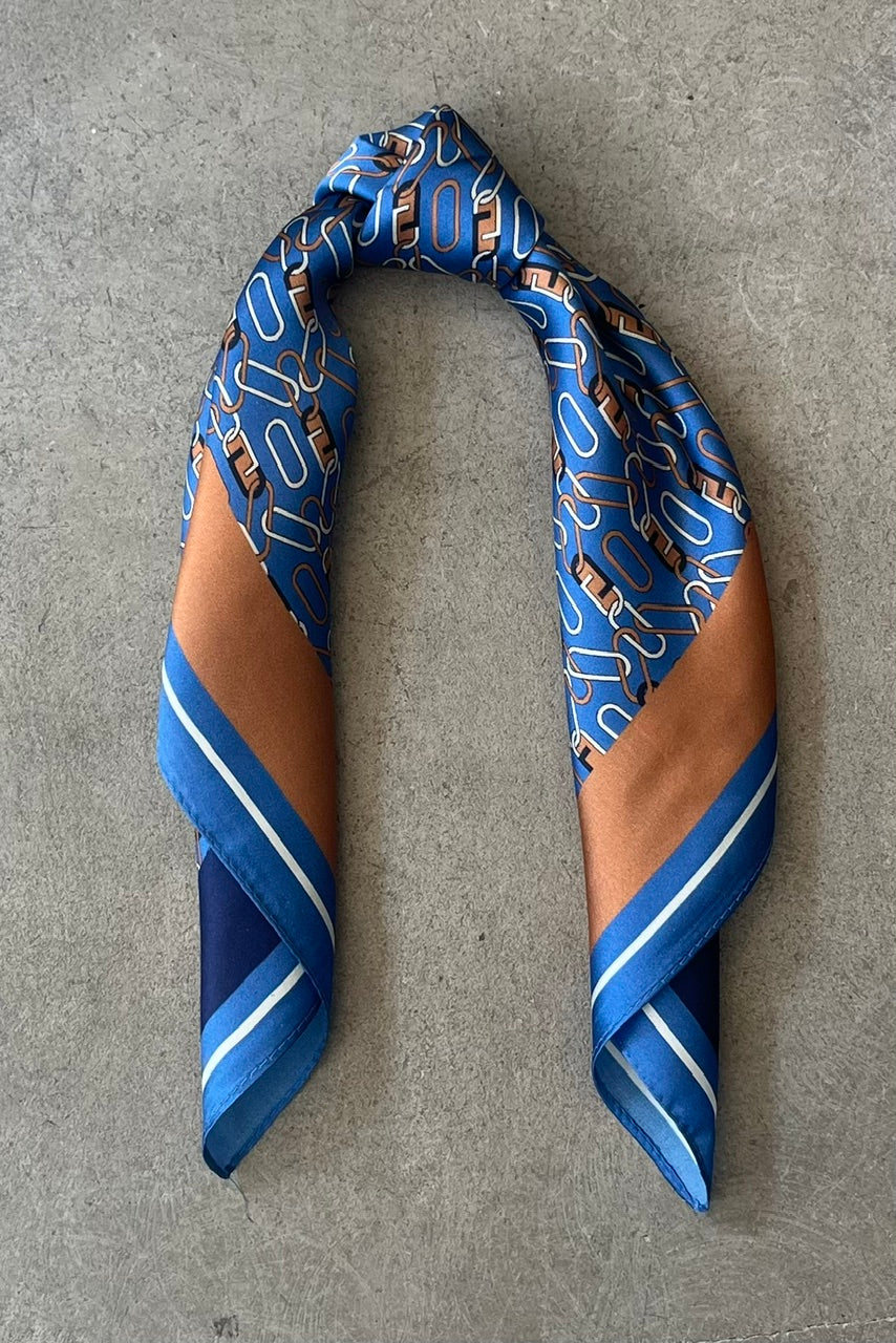 Silk scarf blue/golden brown chain