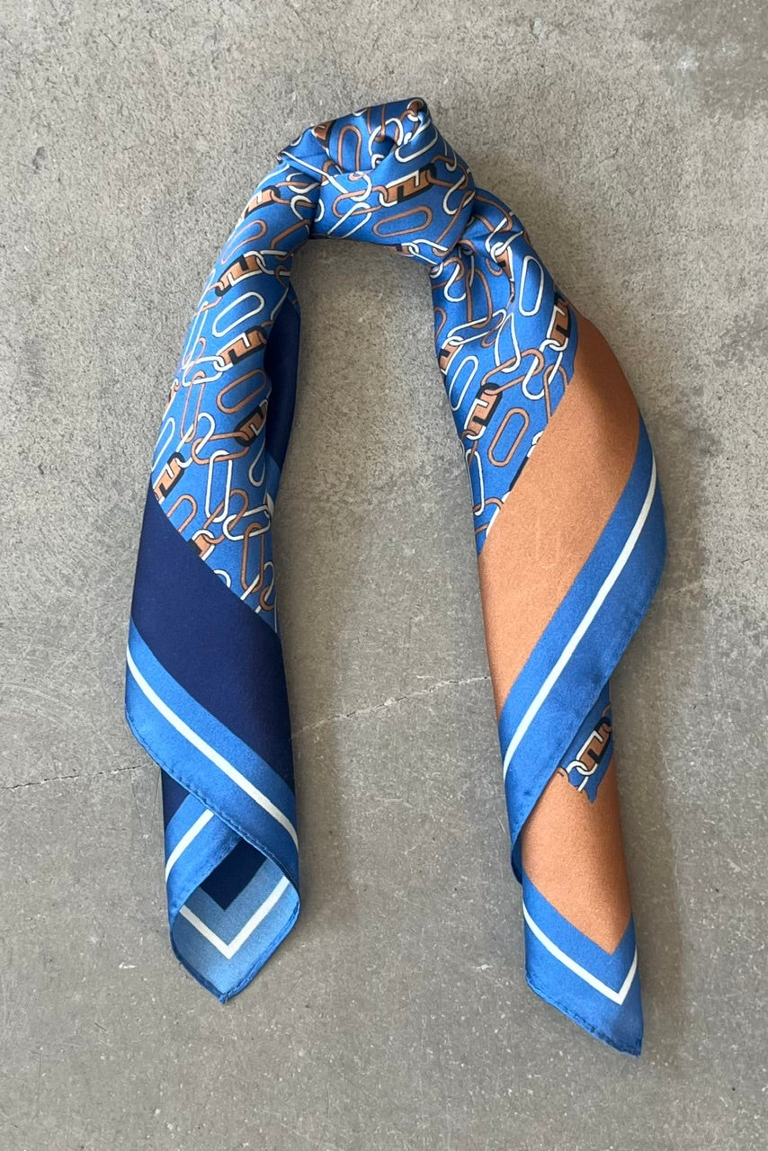 Silk scarf blue/golden brown chain