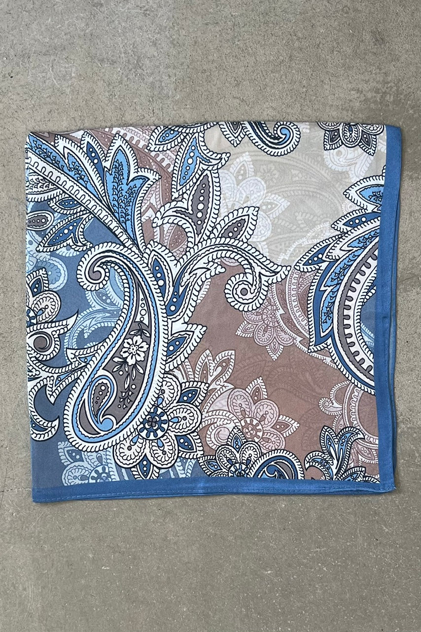 Silk scarf blue/beige paisley
