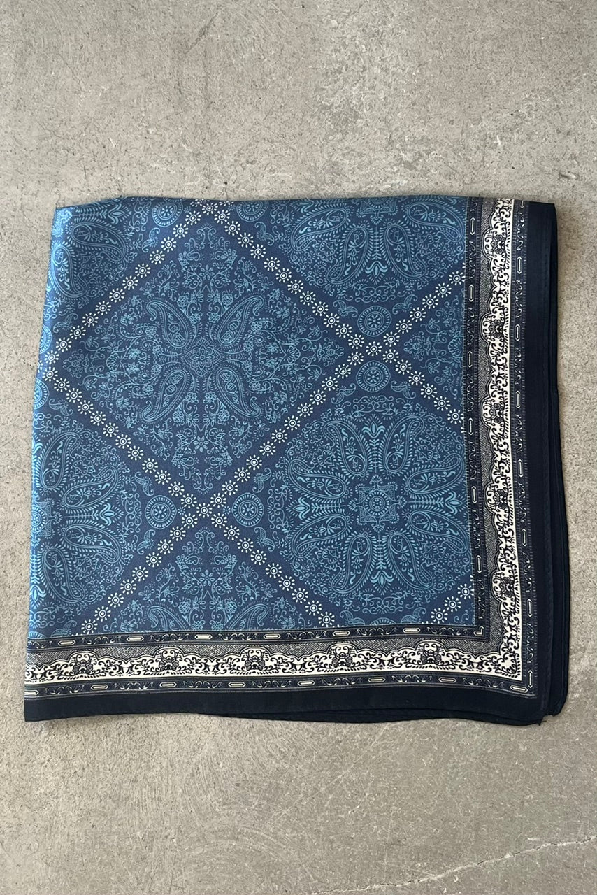 Silk scarf denim blue paisley