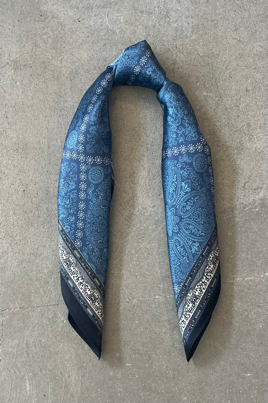 Silk scarf denim blue paisley