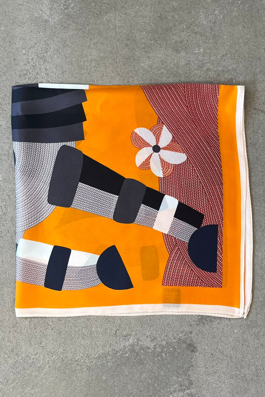 Silk scarf cream/yellow/red/blue graphic