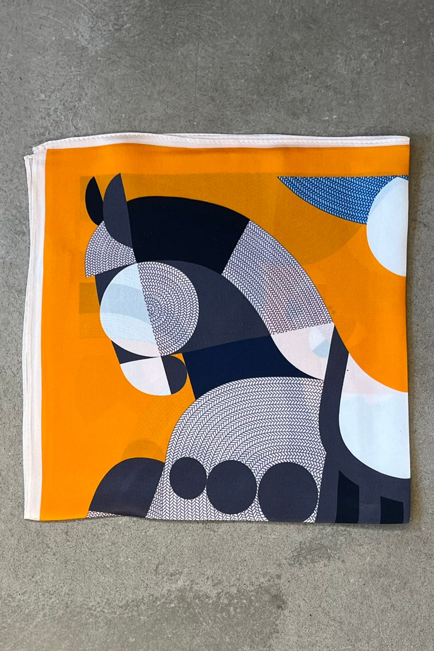 Silk scarf cream/yellow/red/blue graphic