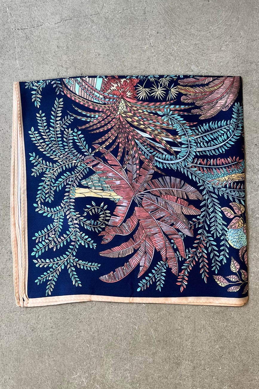 Silk scarf dark blue/multi flower