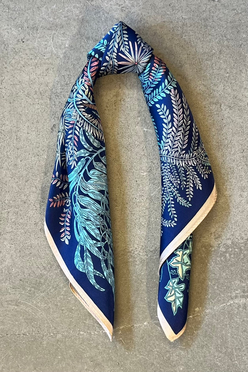 Silk scarf dark blue/multi flower