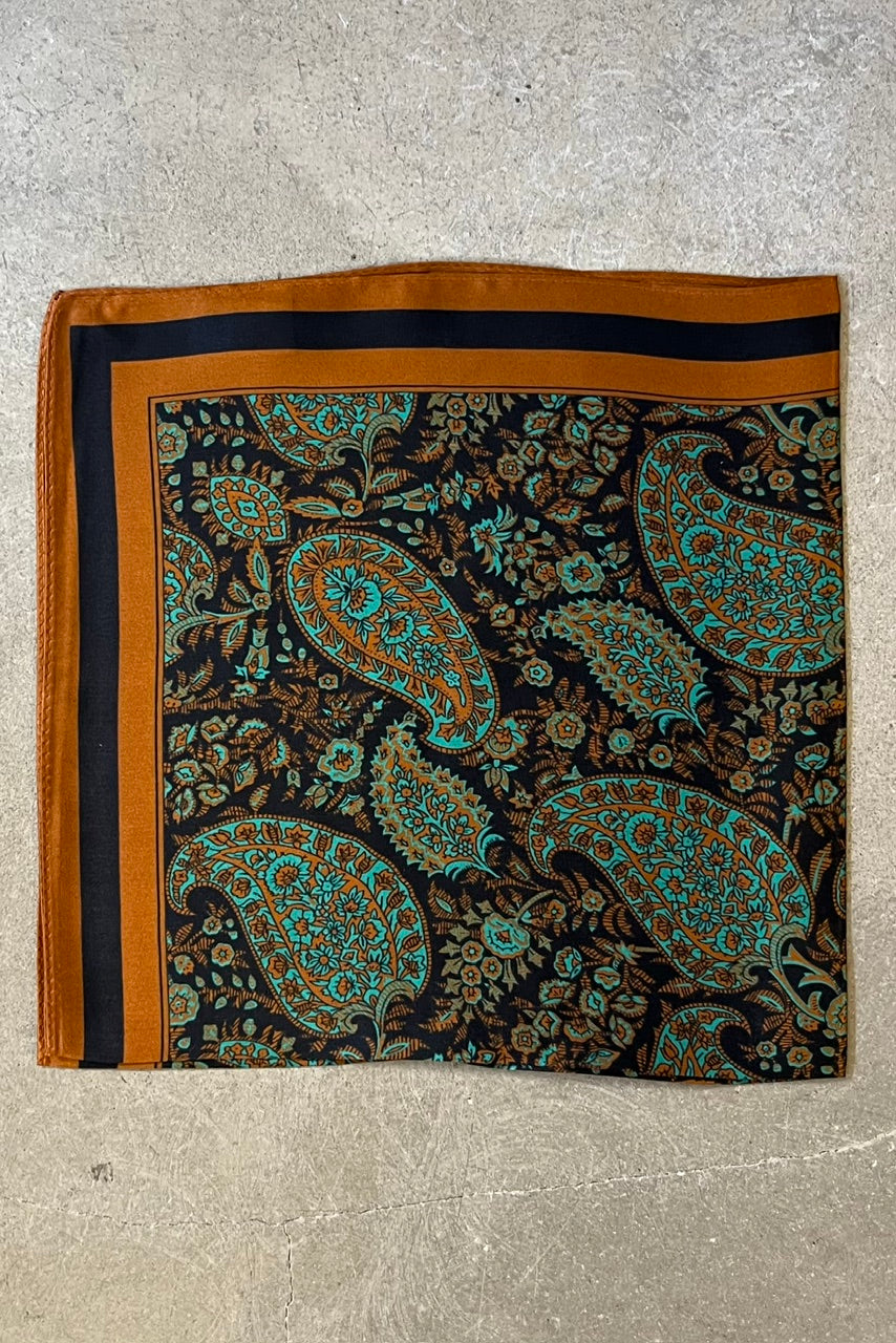 Silk scarf black/green/brown paisley