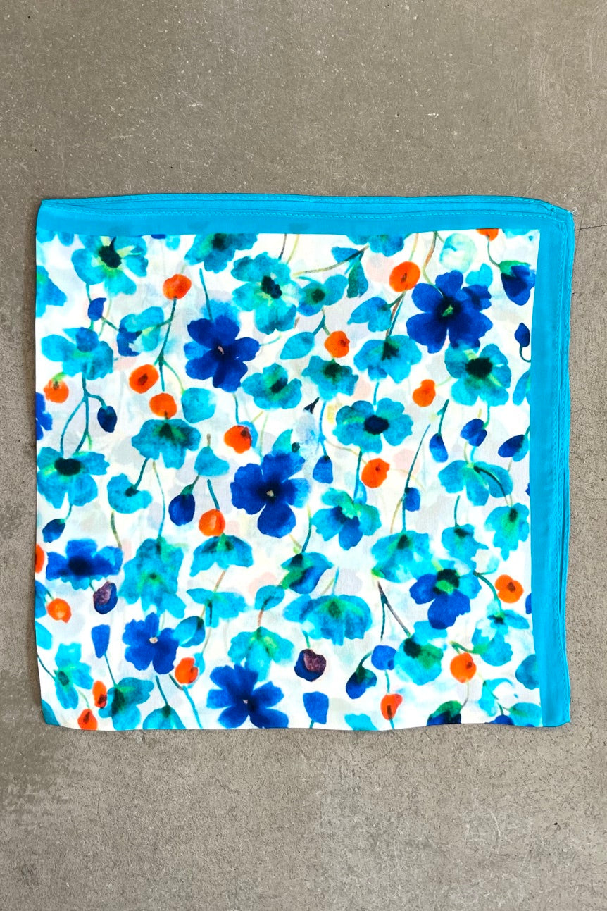 Silk scarf turquoise poppy