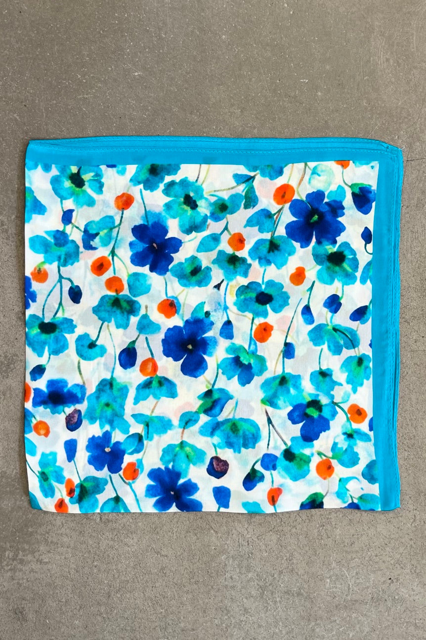 Silk scarf turquoise poppy