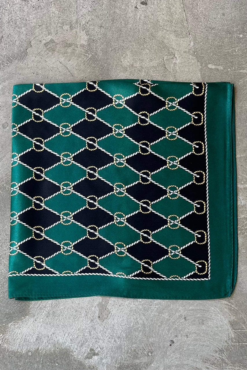 Silk scarf green/black graphic rope