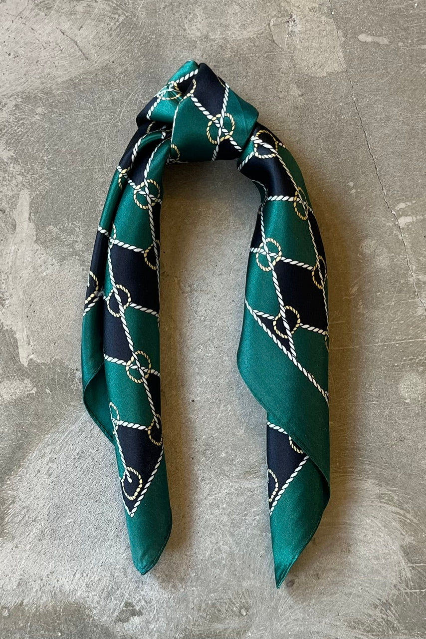 Silk scarf green/black graphic rope