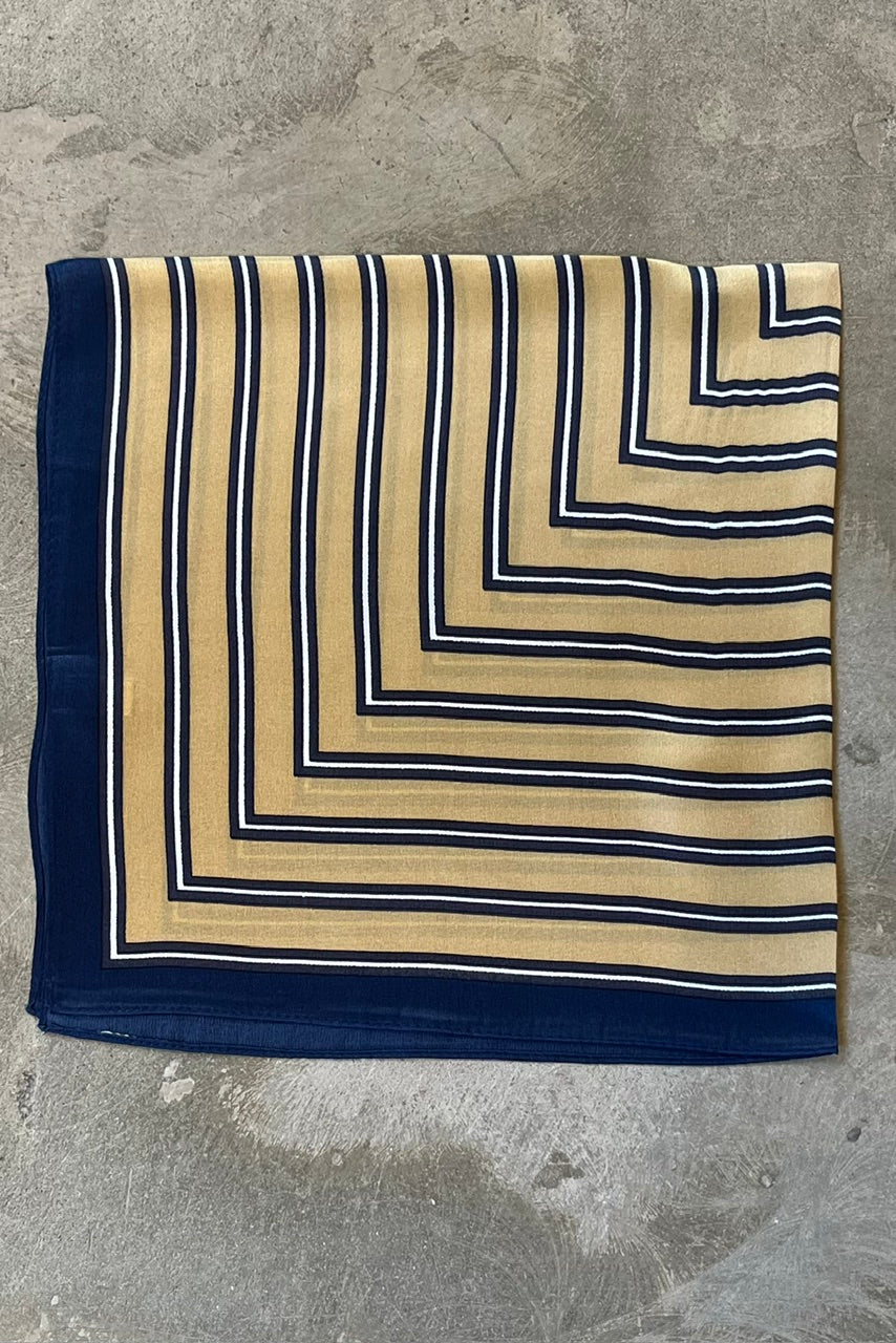 Silk scarf gold/navy/off-white graphic