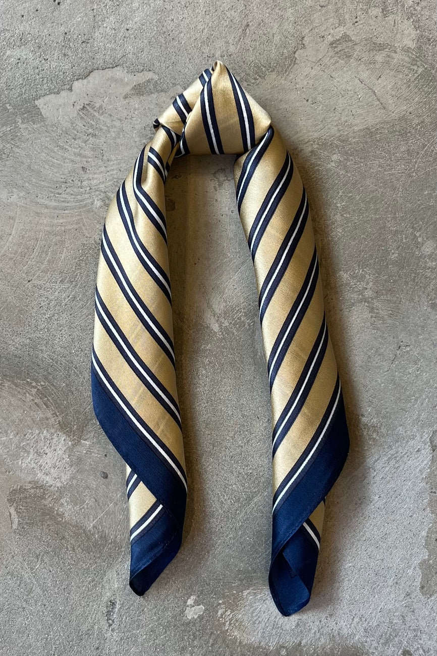 Silk scarf gold/navy/off-white graphic