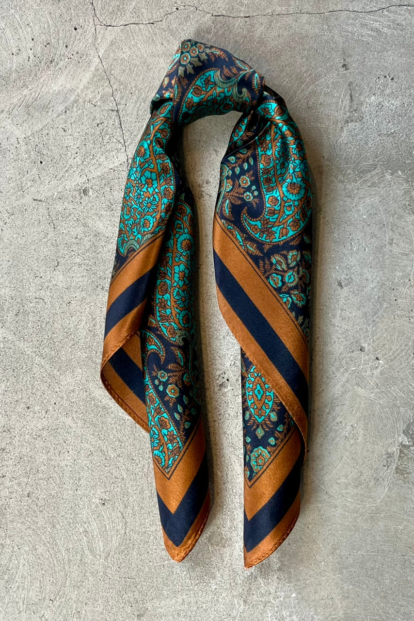 Silk scarf black/green/brown paisley