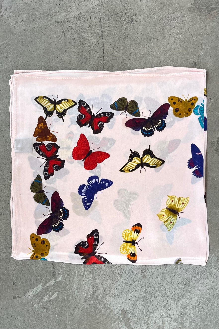 Silk scarf rose/multi  butterflies