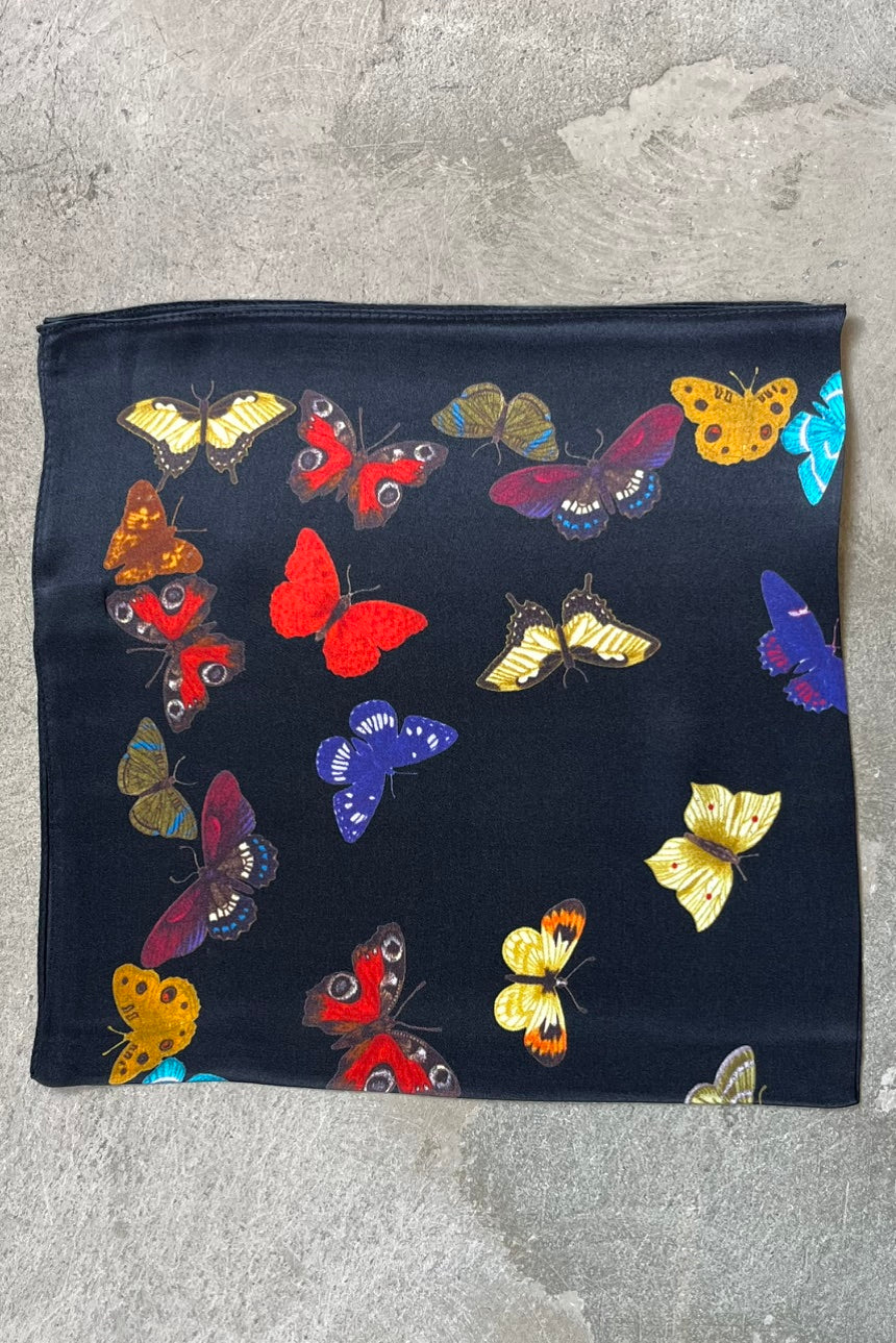 Silk scarf black/multi butterflies