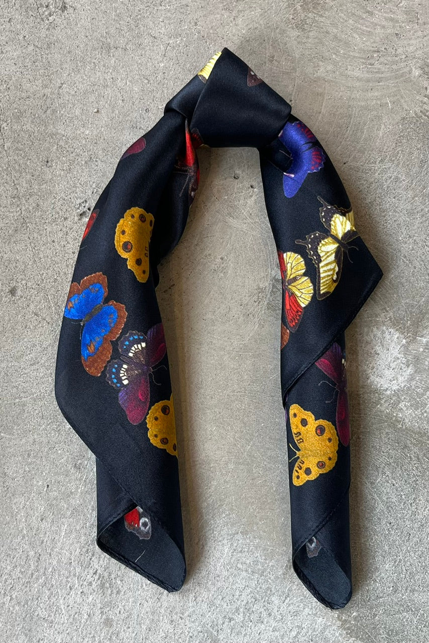 Silk scarf black/multi butterflies