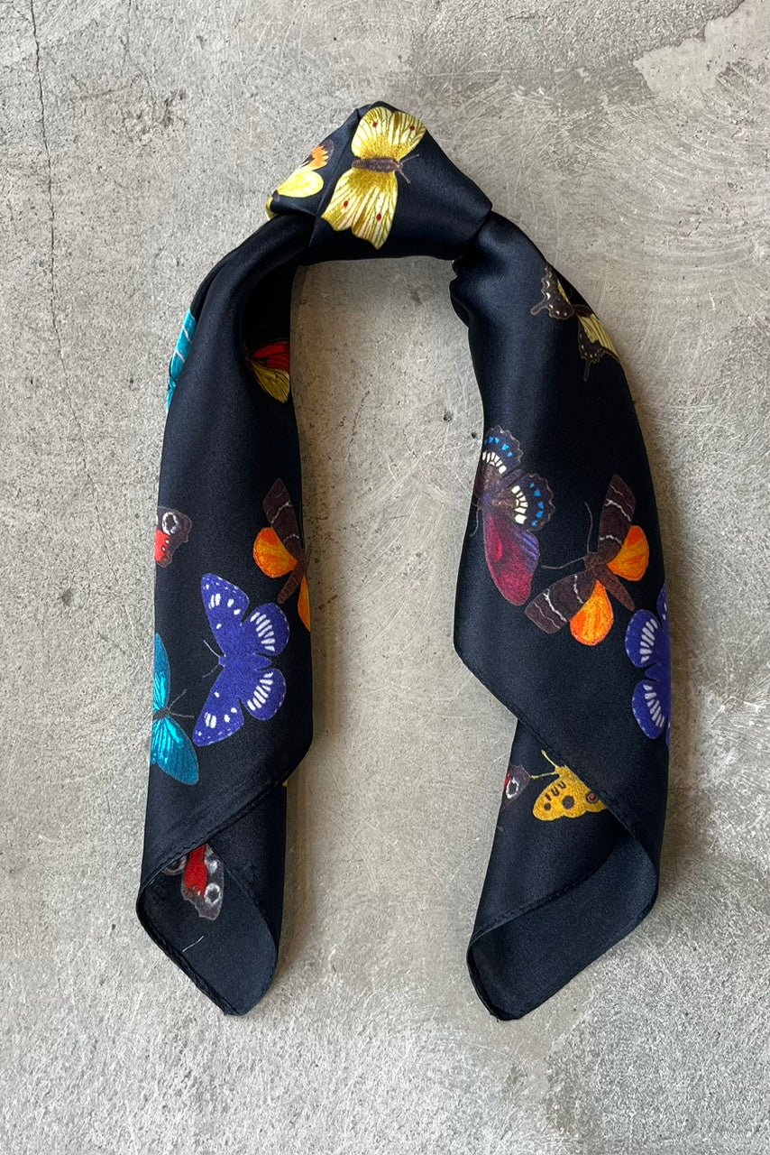 Silk scarf black/multi butterflies