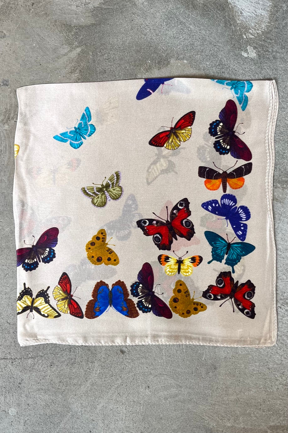 Silk scarf beige/multi butterflies