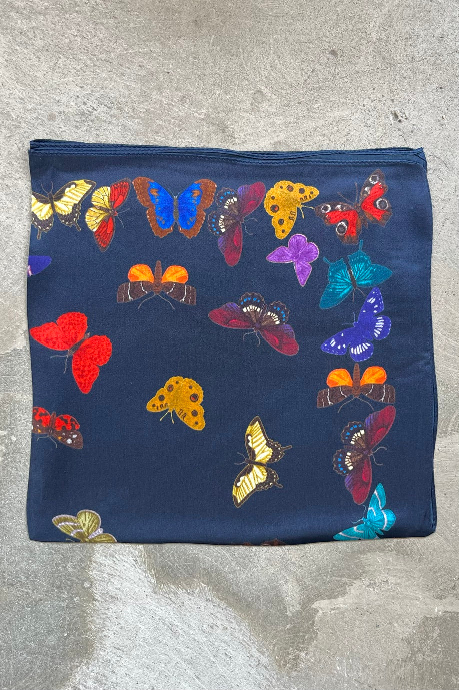 Silk scarf navy/multi butterflies