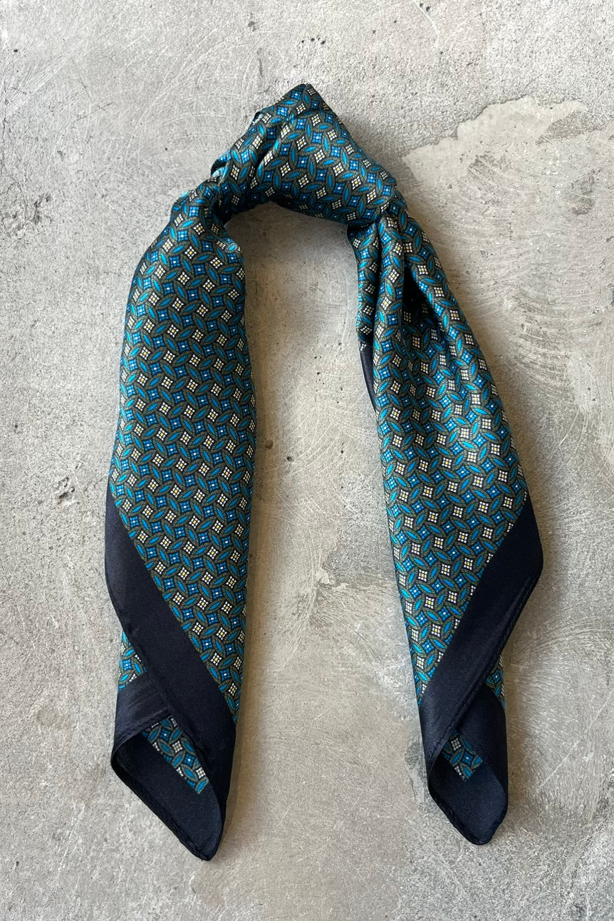 Silk scarf turquoise/black graphic