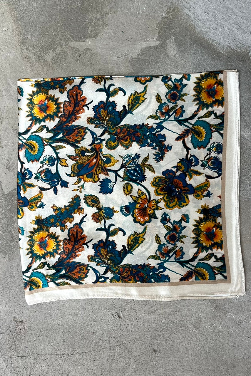 Silk scarf beige multi flower