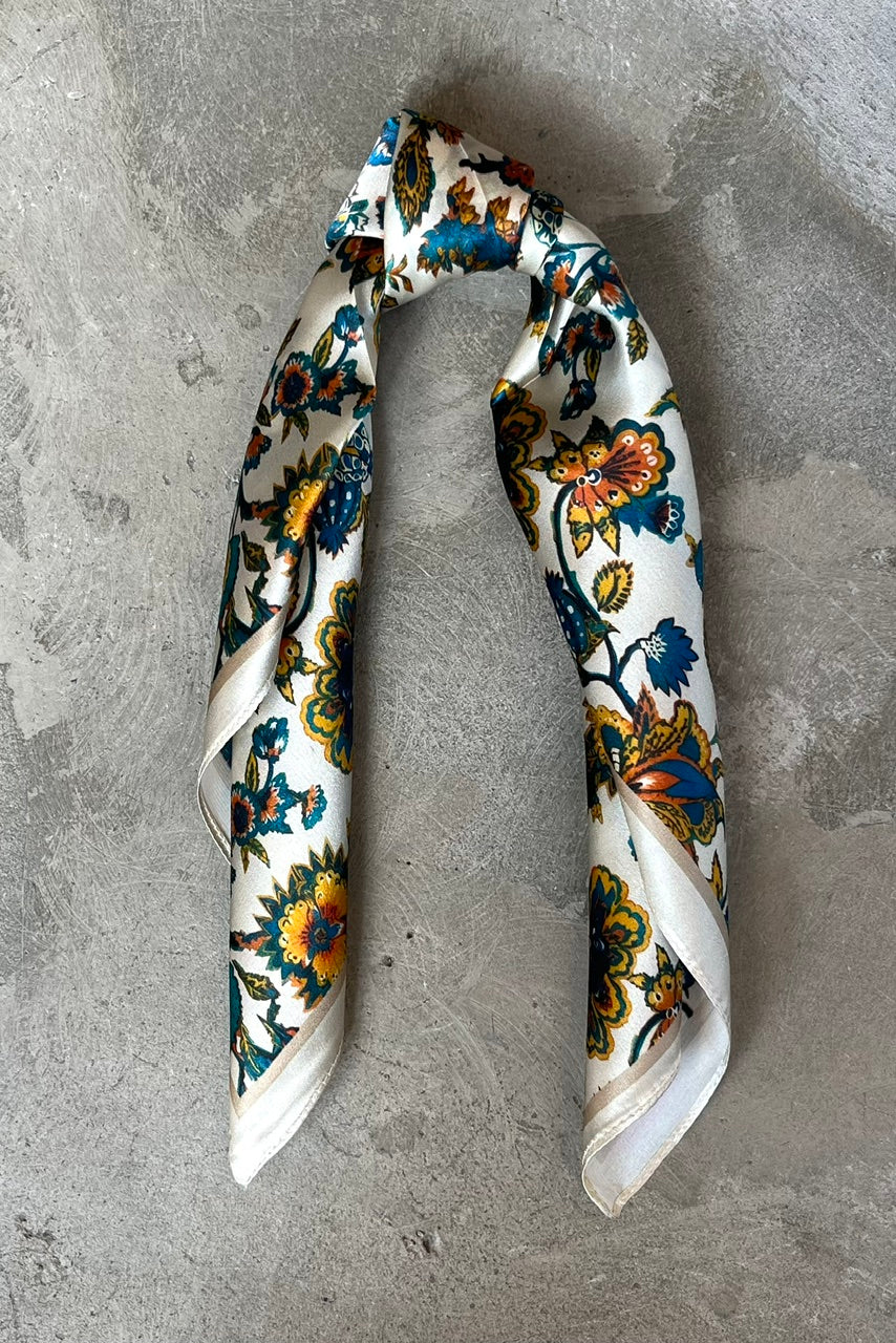 Silk scarf beige multi flower