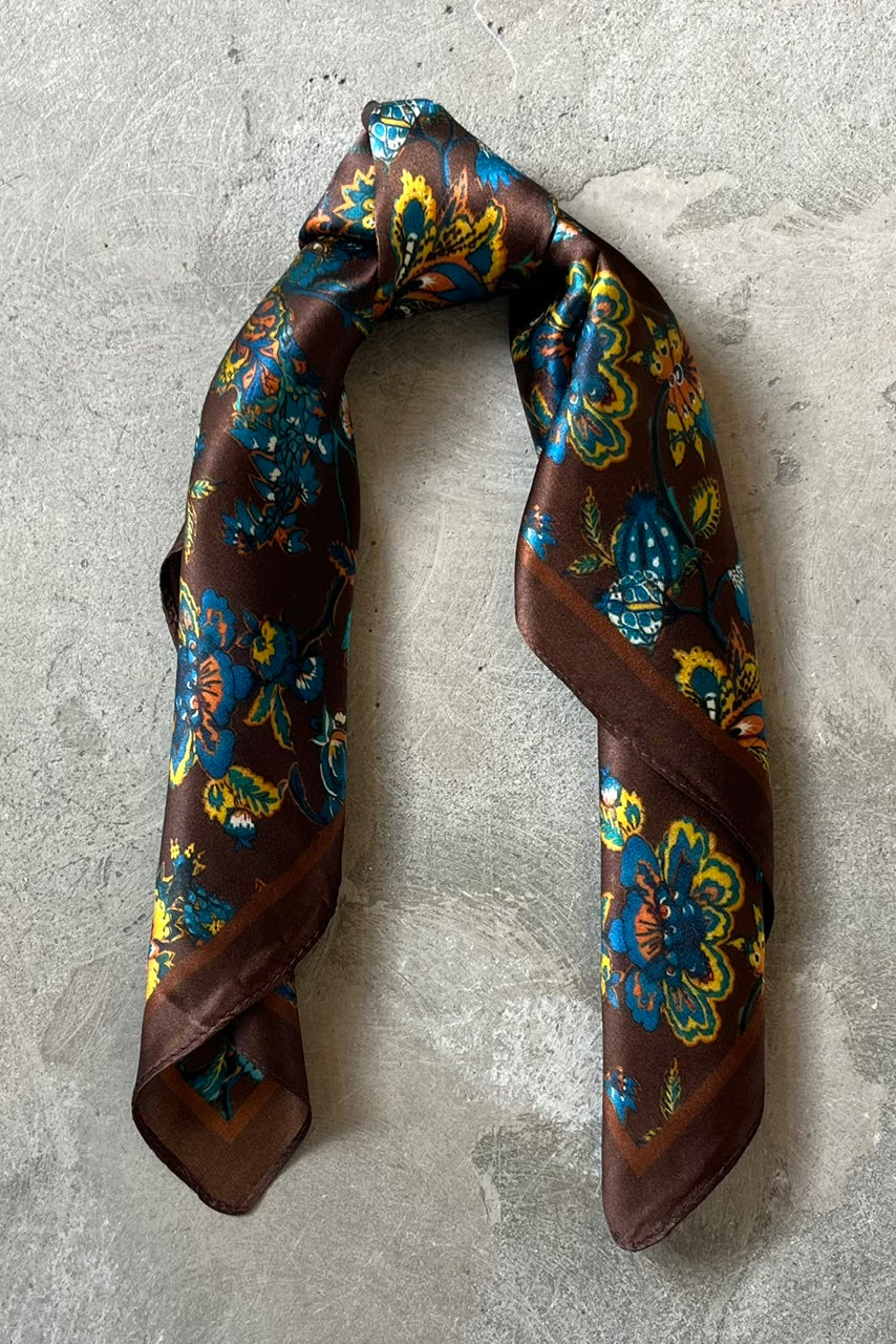 Silk scarf dark brown multi flower