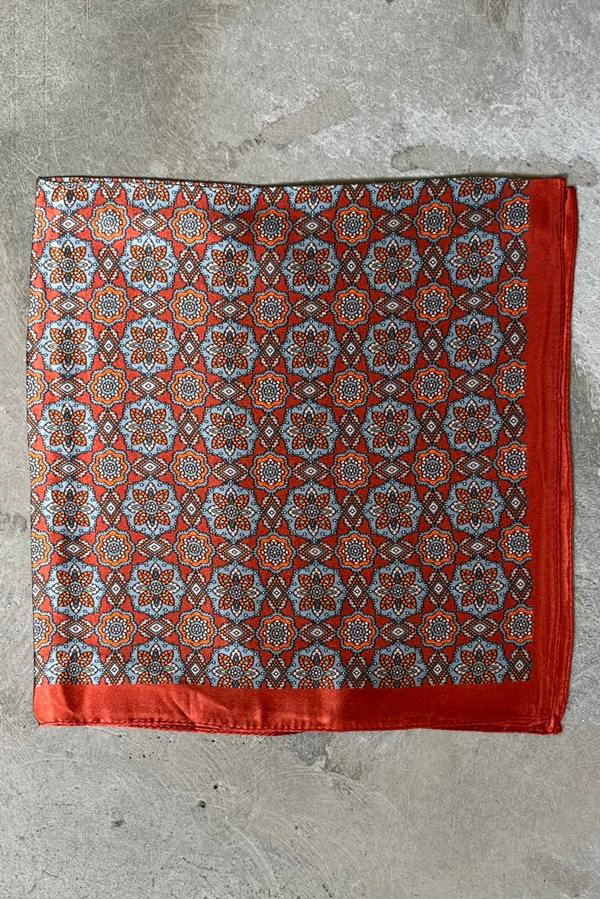 Silk scarf orange/blue graphic flower