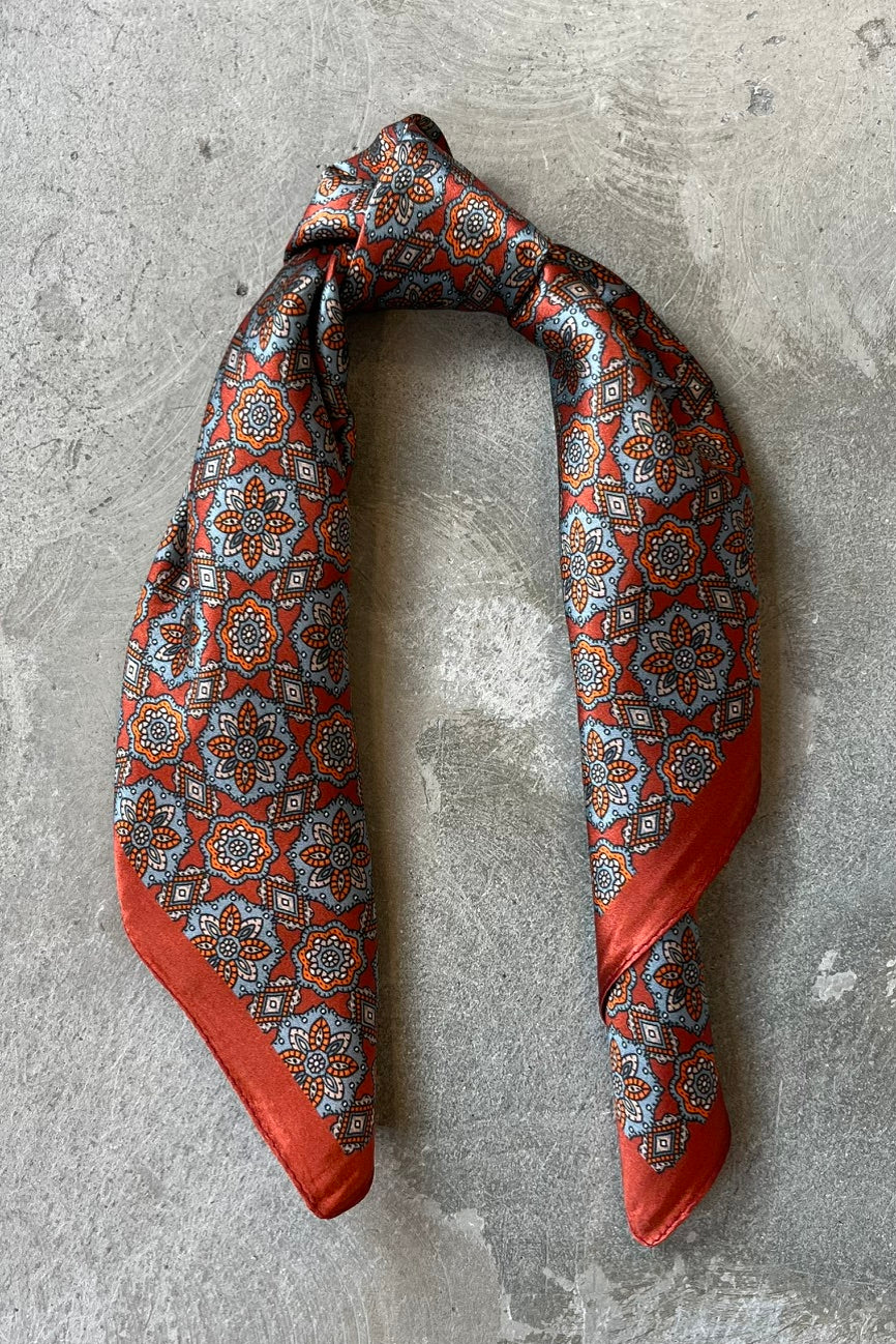 Silk scarf orange/blue graphic flower