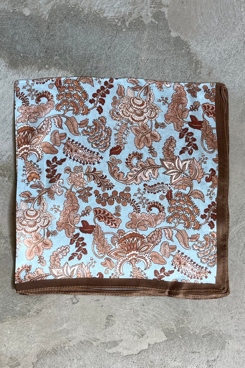 Silk scarf light blue/brown flower