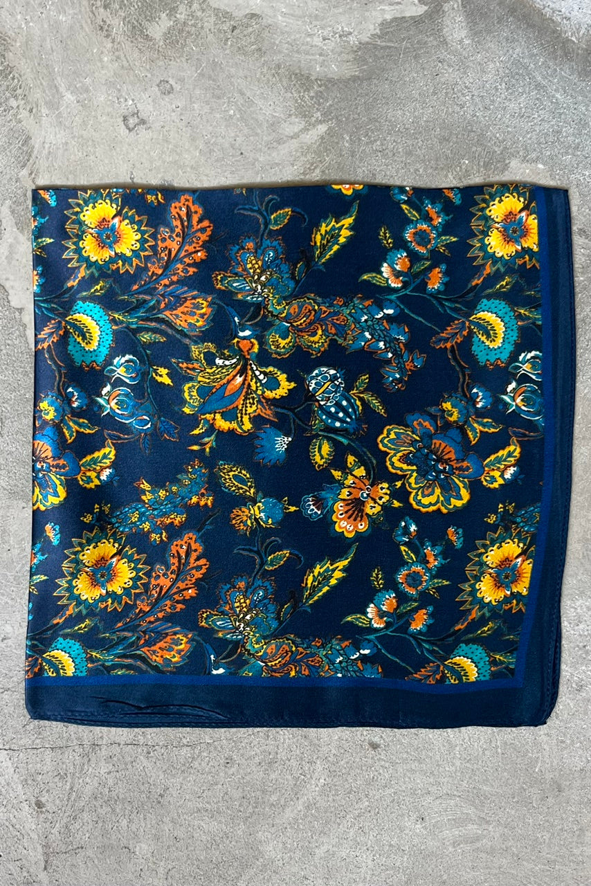 Silk scarf navy orange/yellow flower