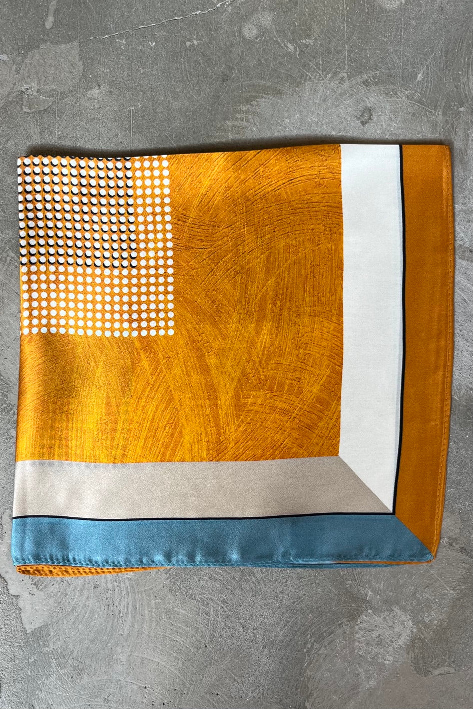 Silk scarf orange/beige/blue graphic