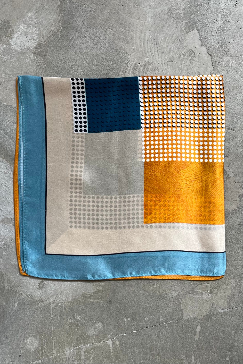 Silk scarf orange/beige/blue graphic