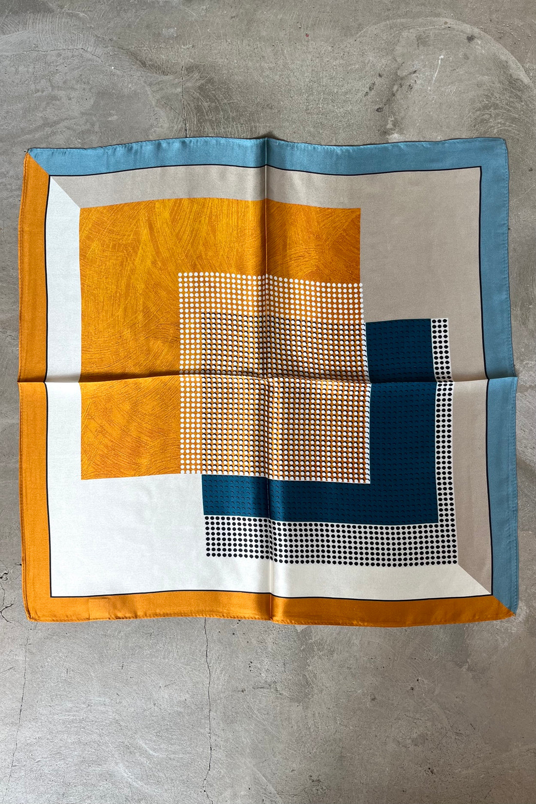 Silk scarf orange/beige/blue graphic