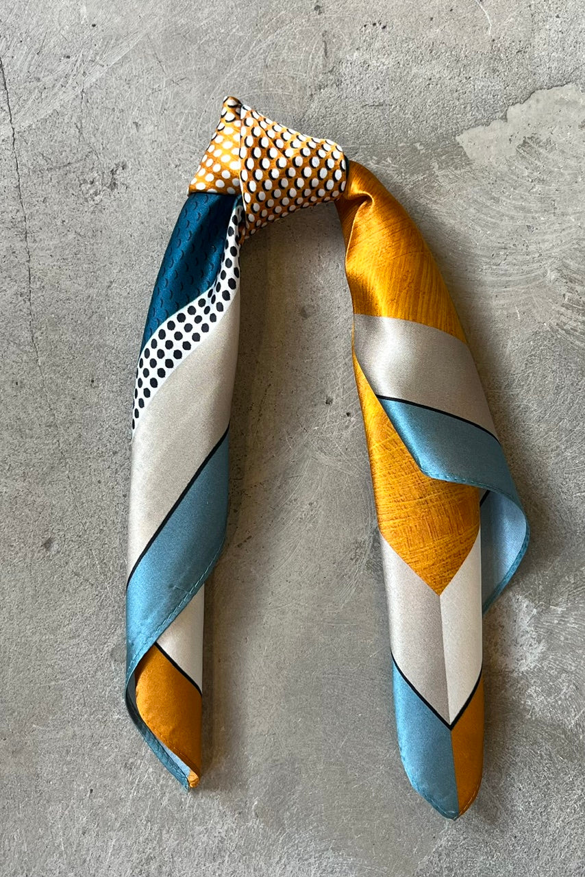 Silk scarf orange/beige/blue graphic
