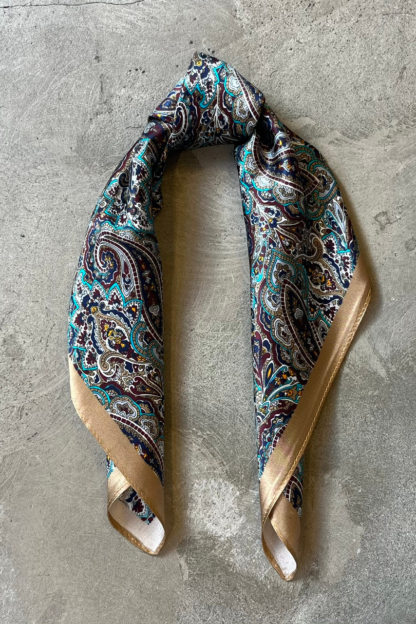 Silk scarf camel/turquoise multi paisley